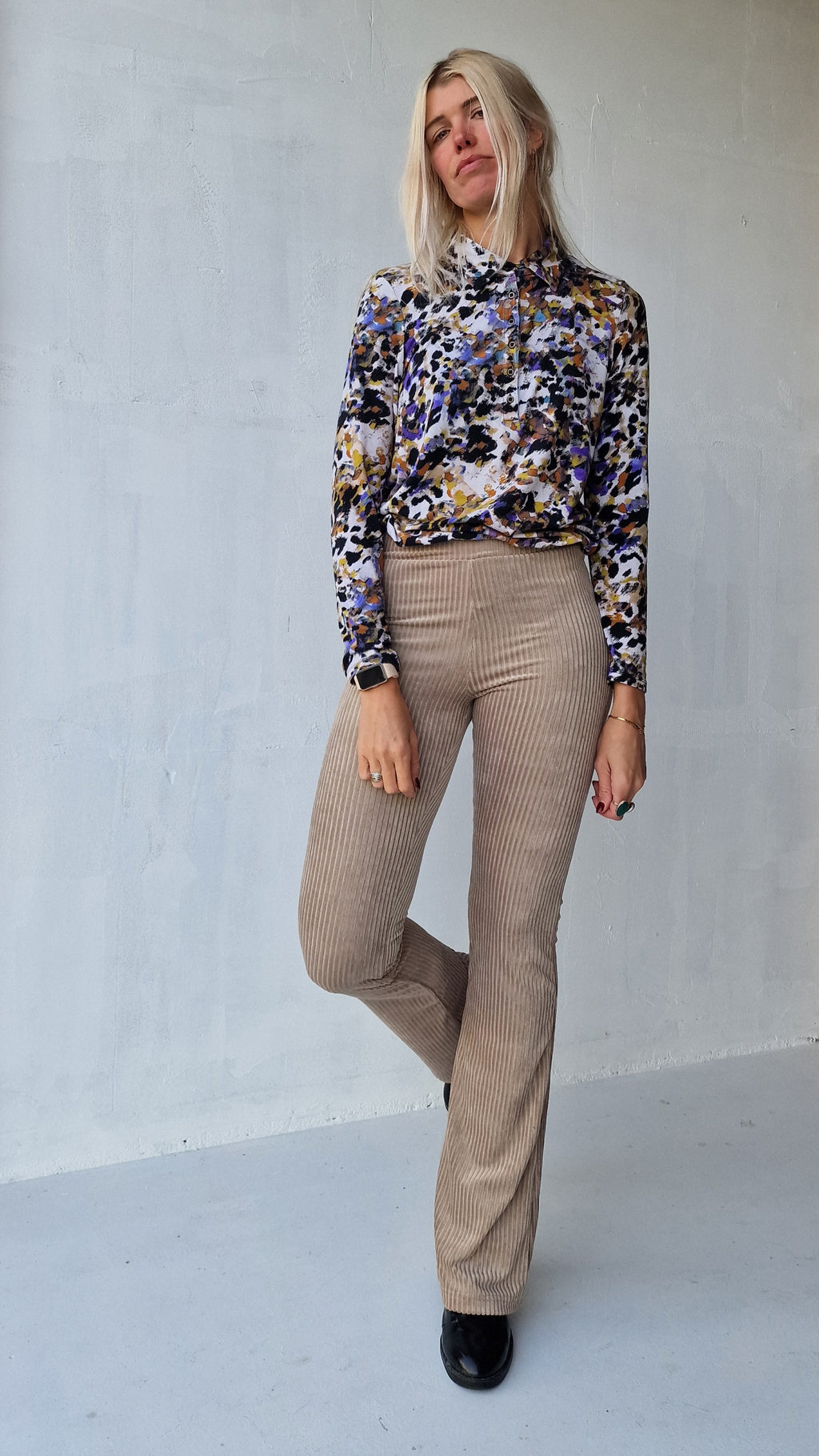 Extra lange, ausgestellte Leggings | Rippstrick, taupefarben | Größe L | Länge 34 &amp; 36