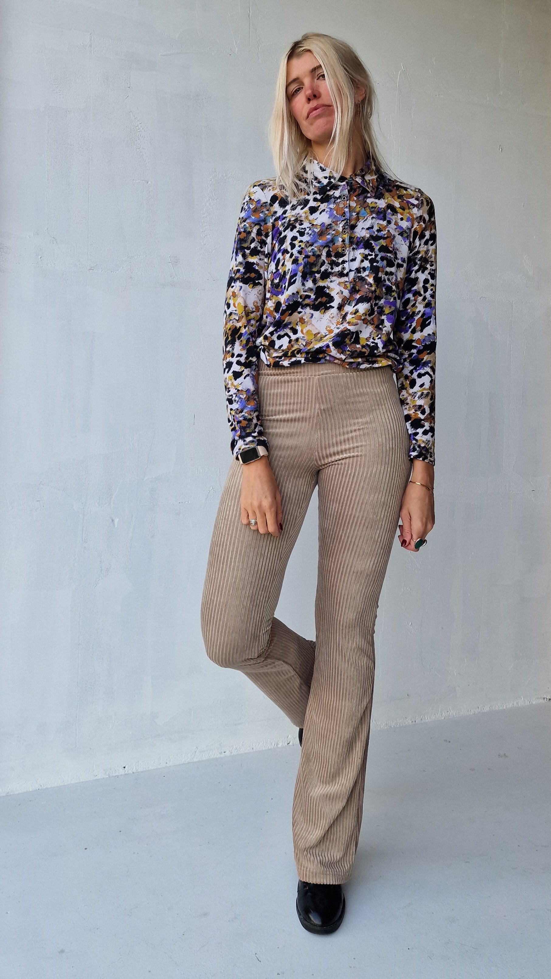 Extra lange, ausgestellte Leggings | Rippstrick, taupefarben | Größe L | Länge 34 &amp; 36