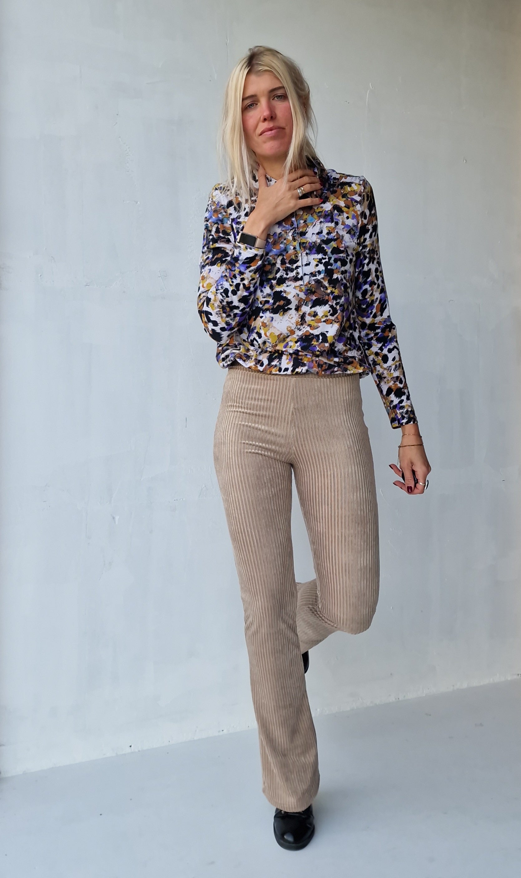 Extra lange, ausgestellte Leggings | Rippstrick, taupefarben | Größe L | Länge 34 &amp; 36