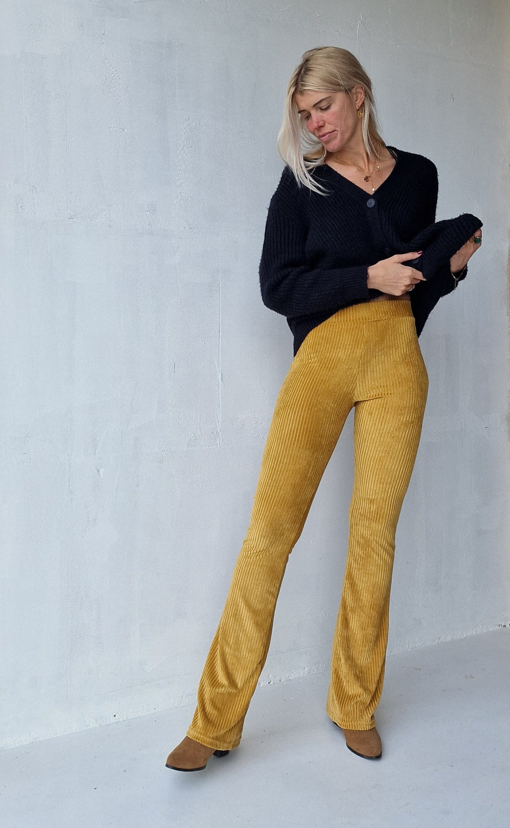 Extra lange, ausgestellte Leggings | gerippt, ockerfarben | TALL | Längen 34 und 36