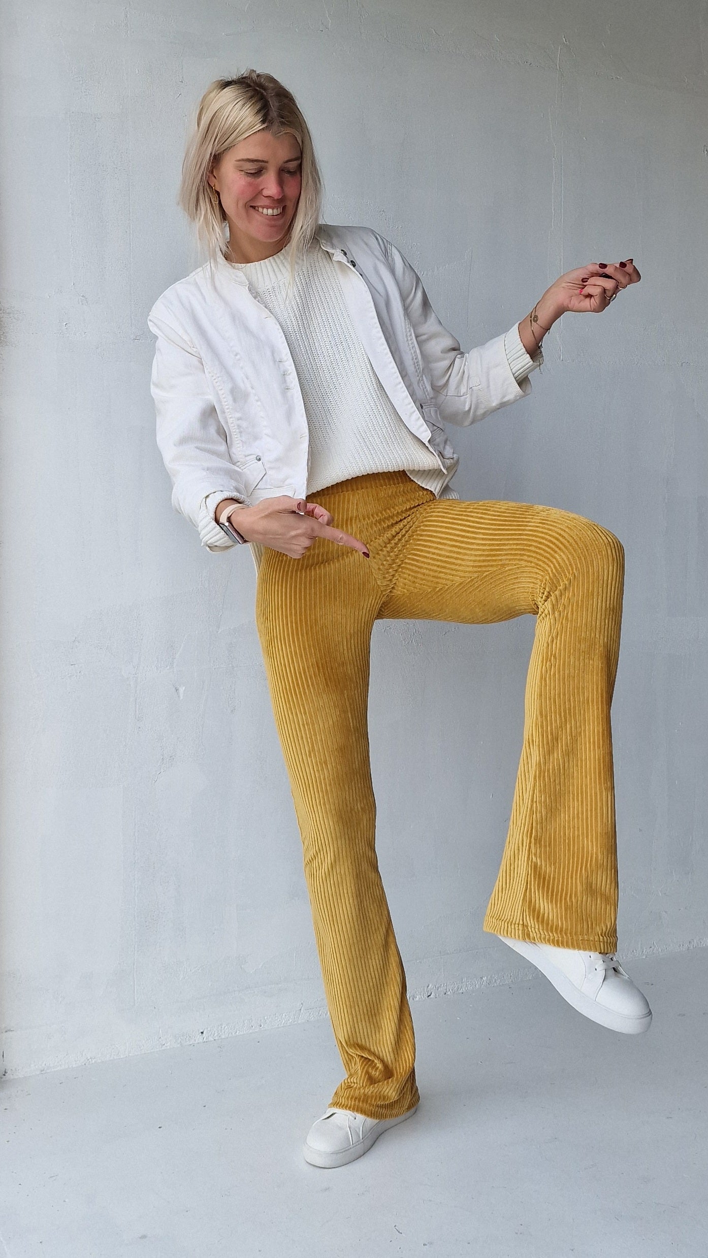 Extra lange, ausgestellte Leggings | gerippt, ockerfarben | TALL | Längen 34 und 36