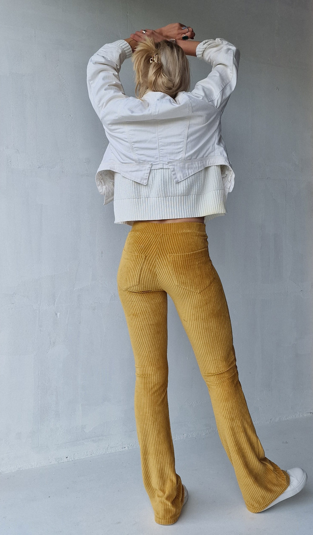 Extra lange, ausgestellte Leggings | gerippt, ockerfarben | TALL | Längen 34 und 36