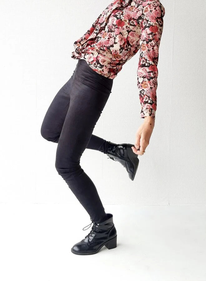 Extra lange Leggings in Wildlederoptik schwarz |groß | Längenmaß 32, 34 und 36