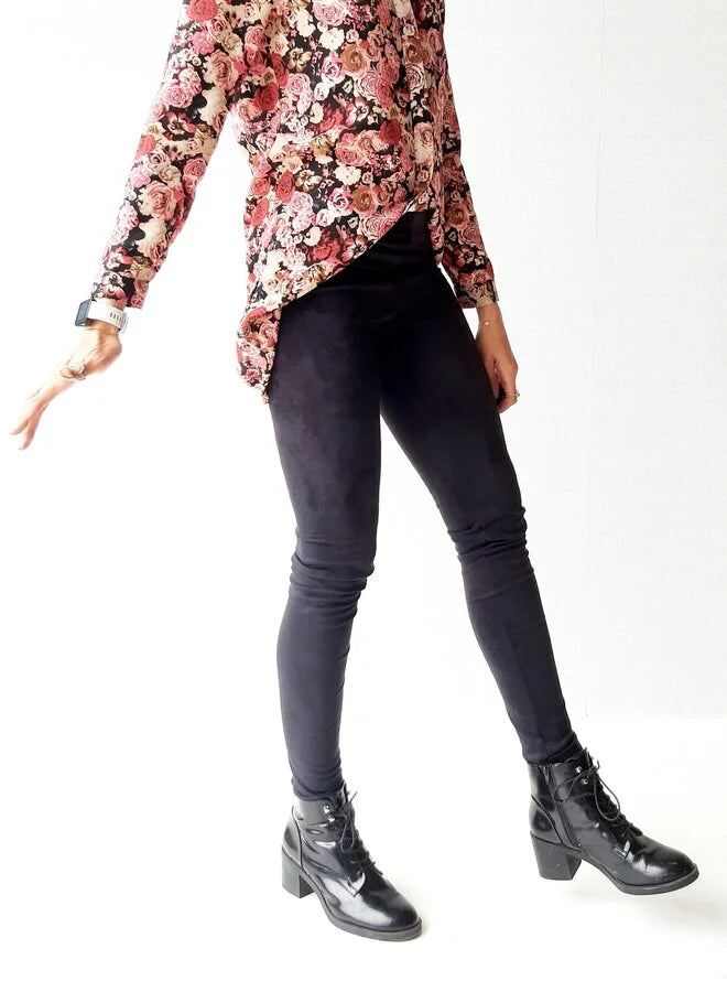 Extra lange Leggings in Wildlederoptik schwarz |groß | Längenmaß 32, 34 und 36