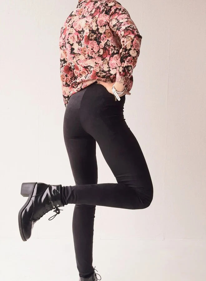 Extra lange Leggings in Wildlederoptik schwarz |groß | Längenmaß 32, 34 und 36