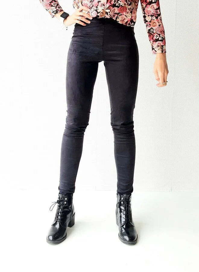 Extra lange Leggings in Wildlederoptik schwarz |groß | Längenmaß 32, 34 und 36