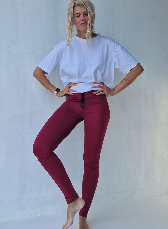 Extra lange Sportleggings | Steekzak &amp; Koordje | wijnrood | groß | Längenmaß 32, 34 und 36