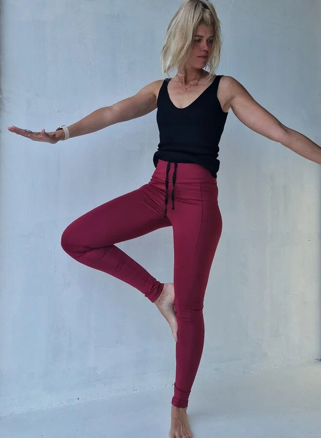 Extra lange Sportleggings | Steekzak &amp; Koordje | wijnrood | groß | Längenmaß 32, 34 und 36