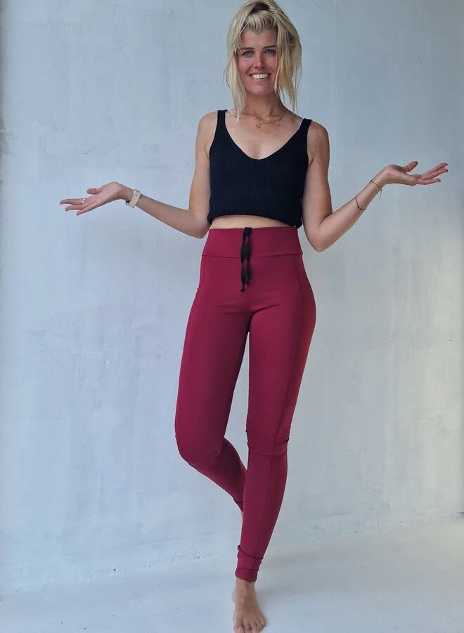 Extra lange Sportleggings | Steekzak &amp; Koordje | wijnrood | groß | Längenmaß 32, 34 und 36