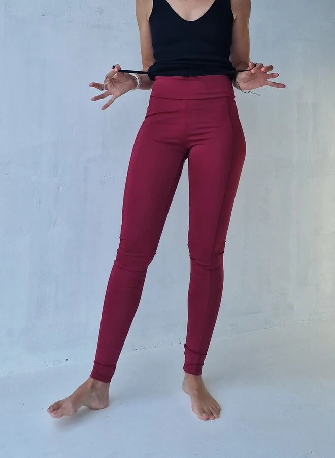 Extra lange Sportleggings | Steekzak &amp; Koordje | wijnrood | groß | Längenmaß 32, 34 und 36