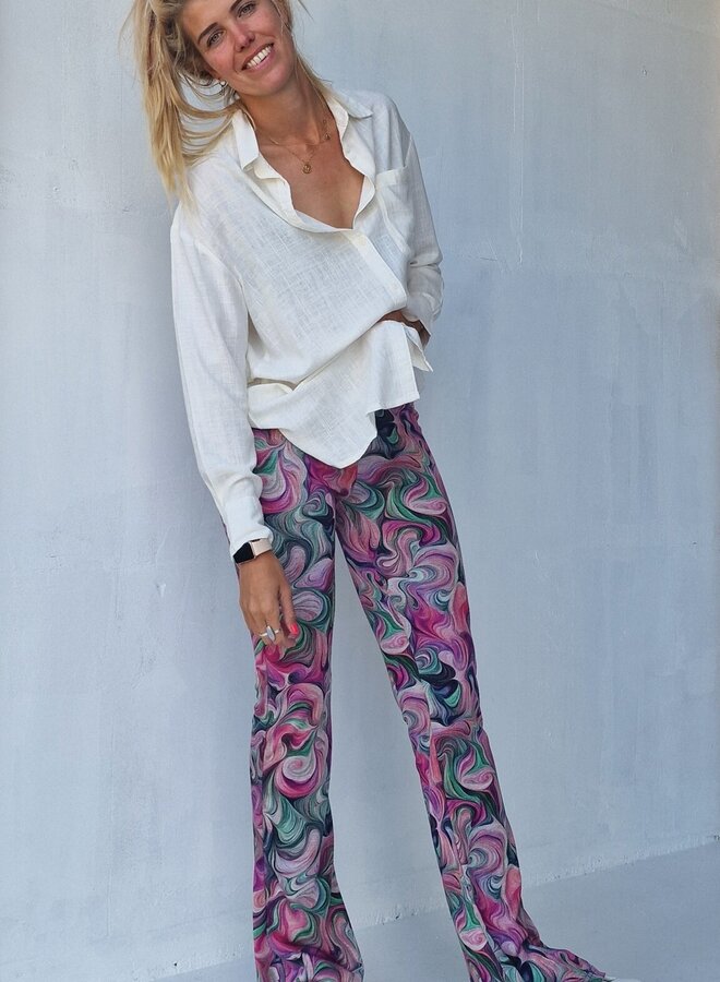 Schlaghose | rosa Muster | lang | Länge 36