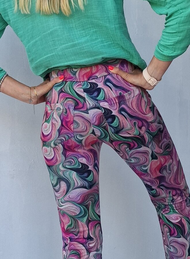 Schlaghose | rosa Muster | lang | Länge 36