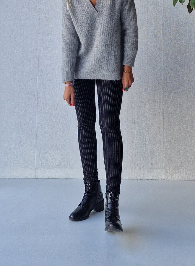 Lange-Leggings | schwarze Straßenstreifen | Länge 36