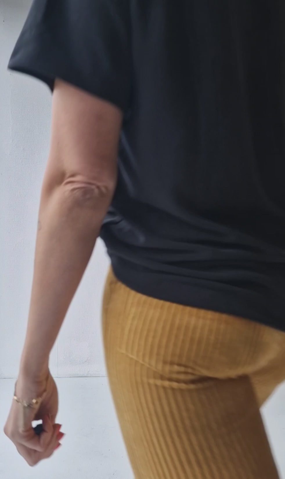 Extra lange, ausgestellte Leggings | gerippt, ockerfarben | für große Größen | Längen 34 und 36