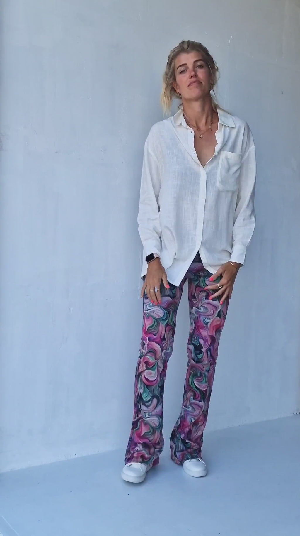 Schlaghose | rosa Muster | lang | Länge 36