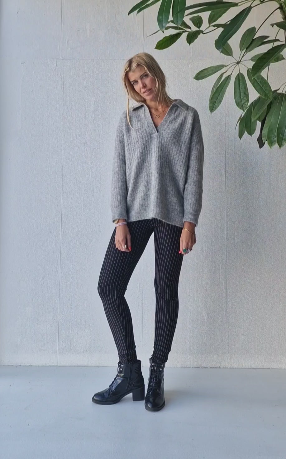 Lange-Leggings | schwarze Straßenstreifen | Länge 36