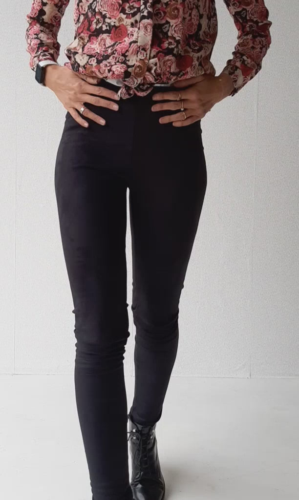 Extra lange Leggings in Wildlederoptik schwarz |groß | Längenmaß 32, 34 und 36